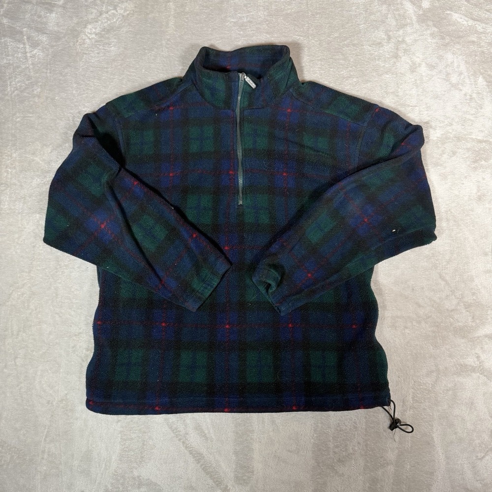 Vintage Eddie Bauer Plaid Fleece Pullover Men’s L 1/4 Zip 90s Outdoor USA